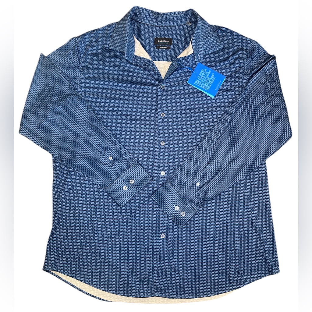 Bugatchi Long Sleeve Blue Black Print Button Down Shirt Xxl Nwt